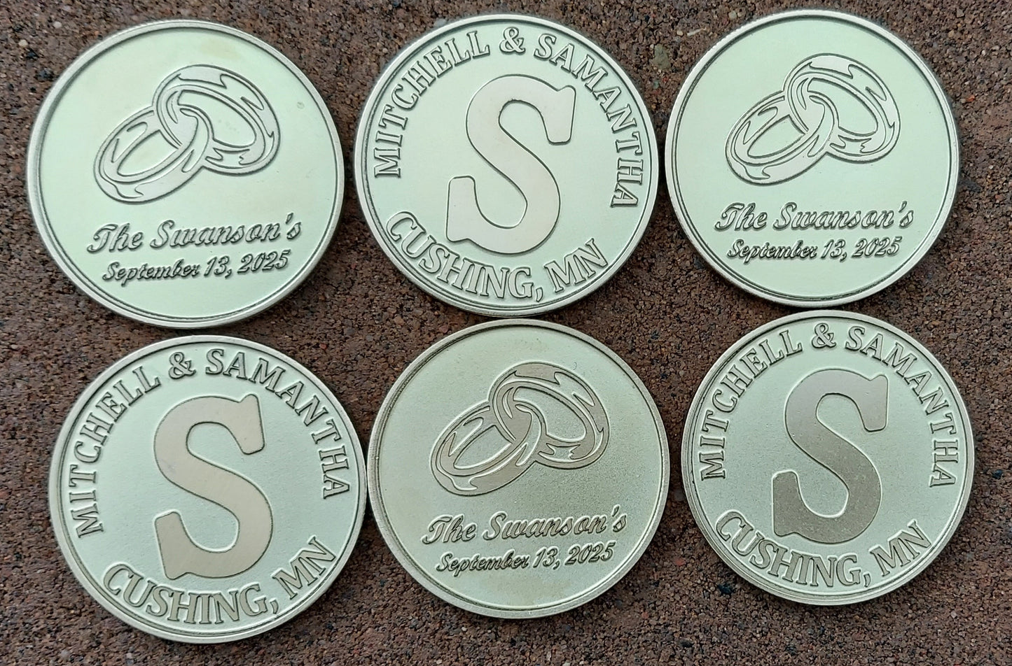 Custom engraved wedding challenge coin wedding bands