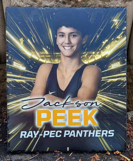 Custom sport photo full color textured on slate wrestling