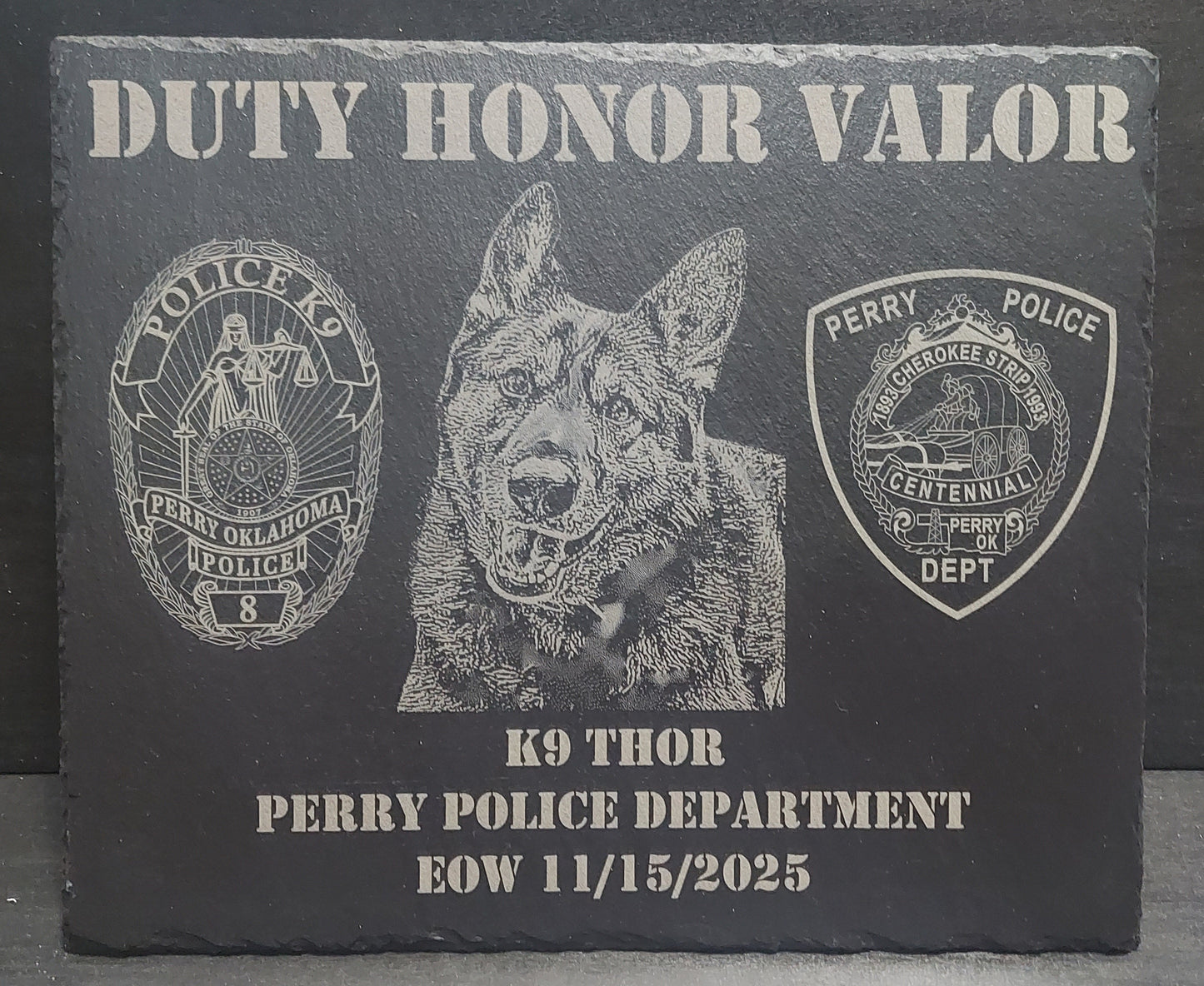 Engraved k9 memorial plaque