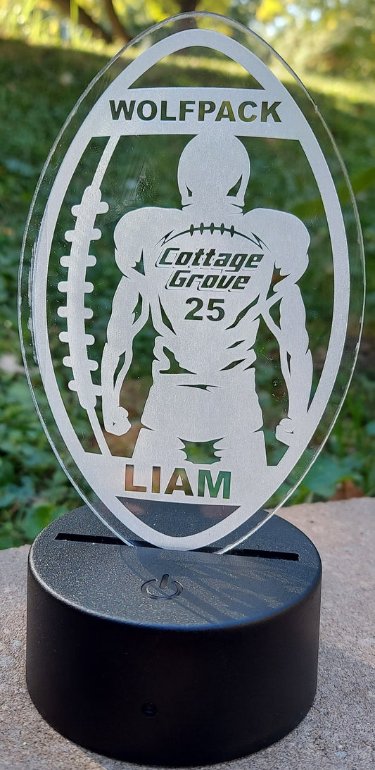 custom engraved acrylic football night light with light base