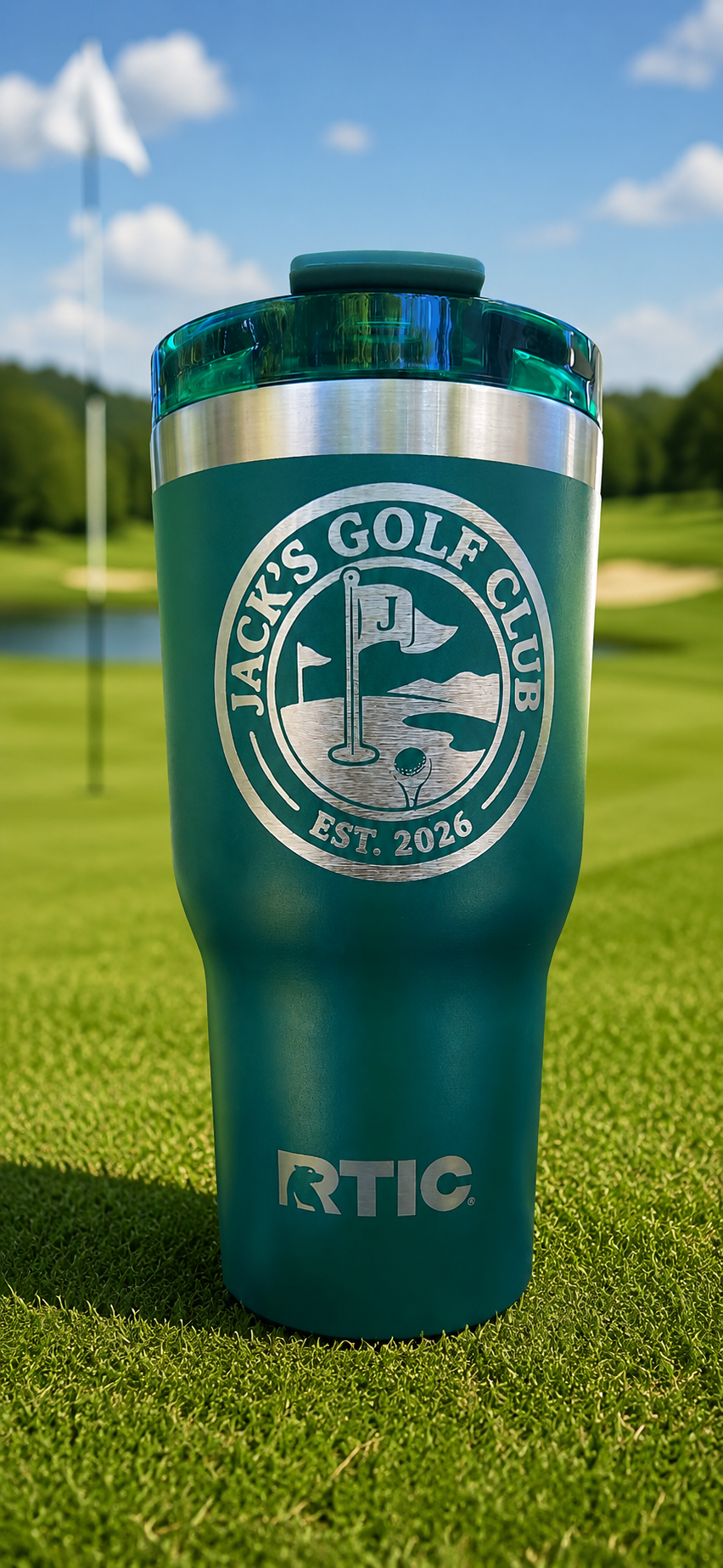 custom engraved rtic tumbler pine tree green personalized