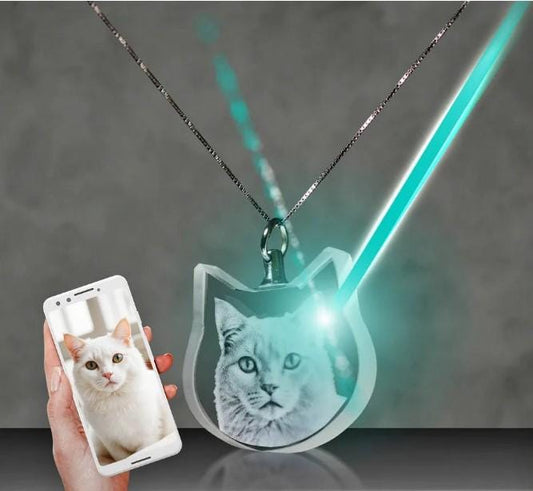 custom laser engraved 3d crystal cat shaped necklace