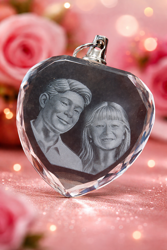 custom laser engraved 3d crystal photo heart shaped necklace