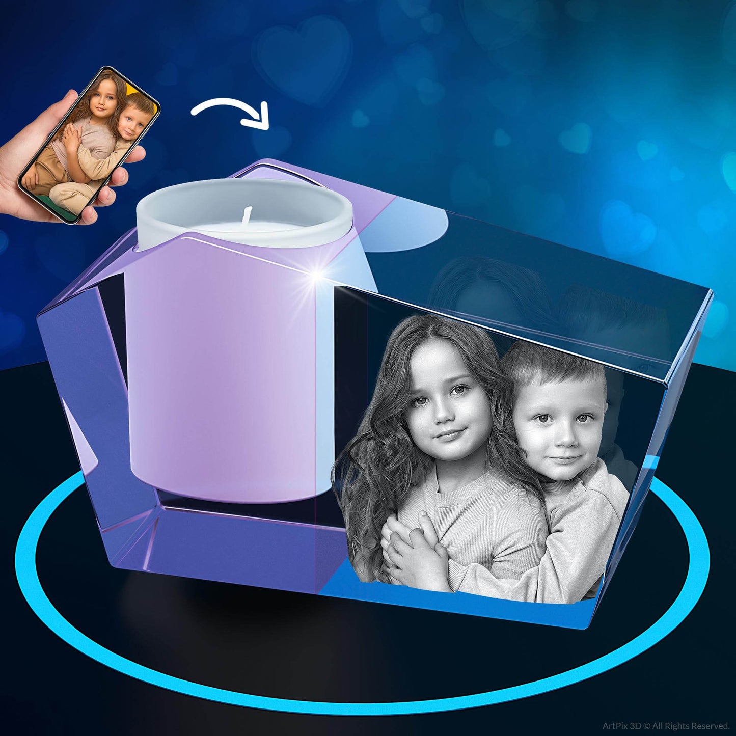 custom laser engraved 3d photo scented candle holder pink