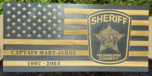 custom laser engraved distressed wood flag hennepin county