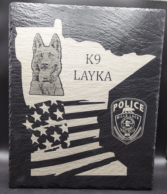custom laser engraved k9 minnesota plaque