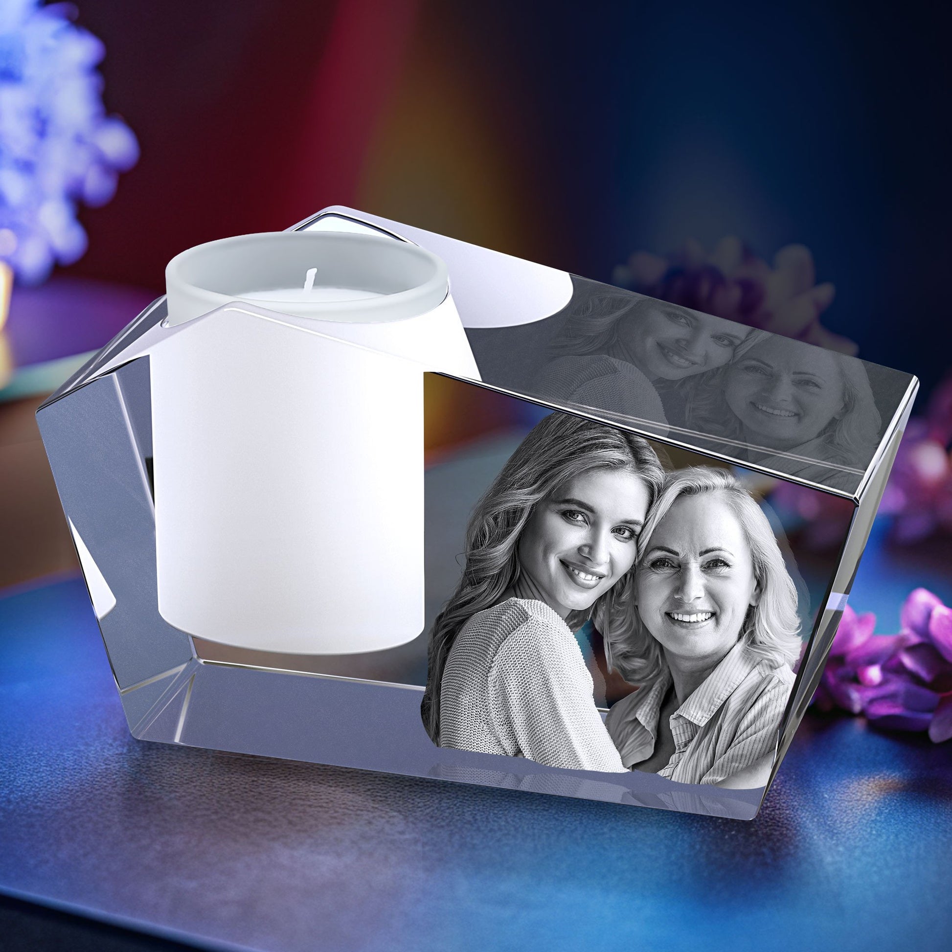 custom laser engraved 3d photo scented candle holder clear