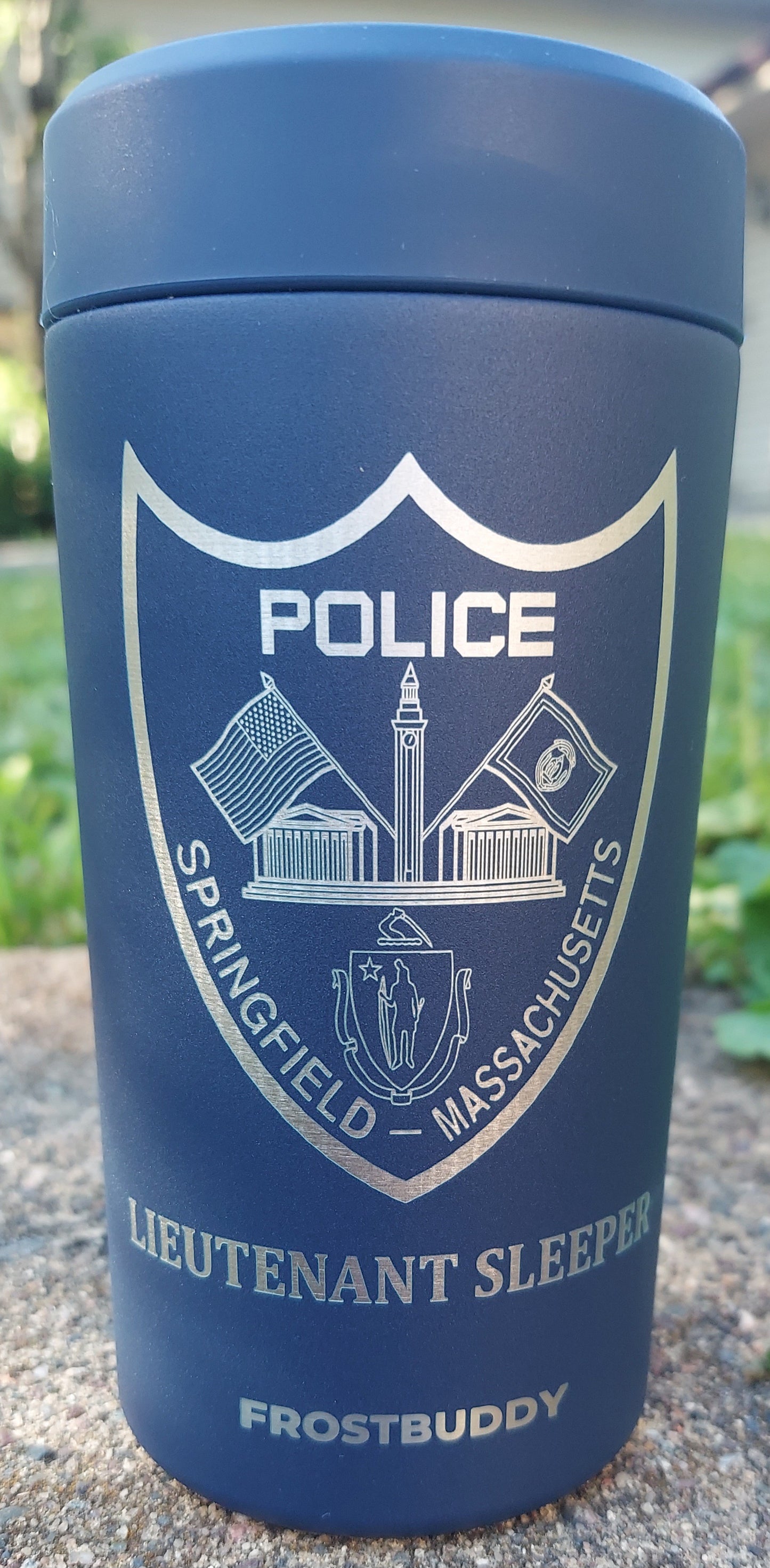 Custom Engraved Frost Buddy Universal Buddy 2.0 Can Cooler - Police Officer, Law Enforcement, Sheriff, Trooper, Badge, Patch,