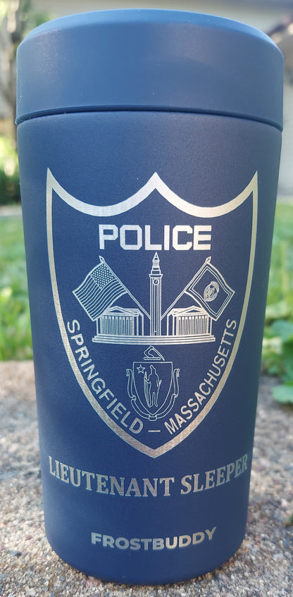 Custom Engraved Frost Buddy Universal Buddy 2.0 Can Cooler - Police Officer, Law Enforcement, Sheriff, Trooper, Badge, Patch,