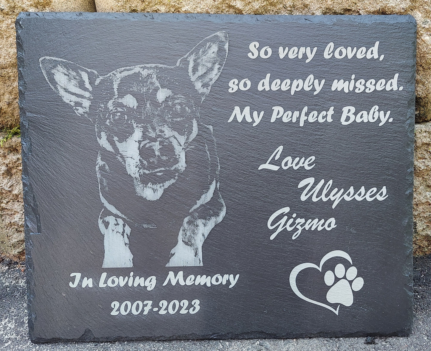 Personalized Custom Designed Laser Engraved Slate Pet Memorial - Dog / Cat / Hamster / Horse / Any Animal - 12"x10"