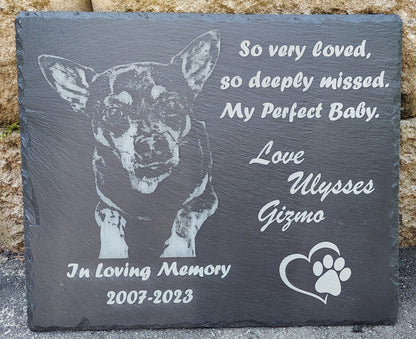 Personalized Custom Designed Laser Engraved Slate Pet Memorial - Dog / Cat / Hamster / Horse / Any Animal - 12"x10"