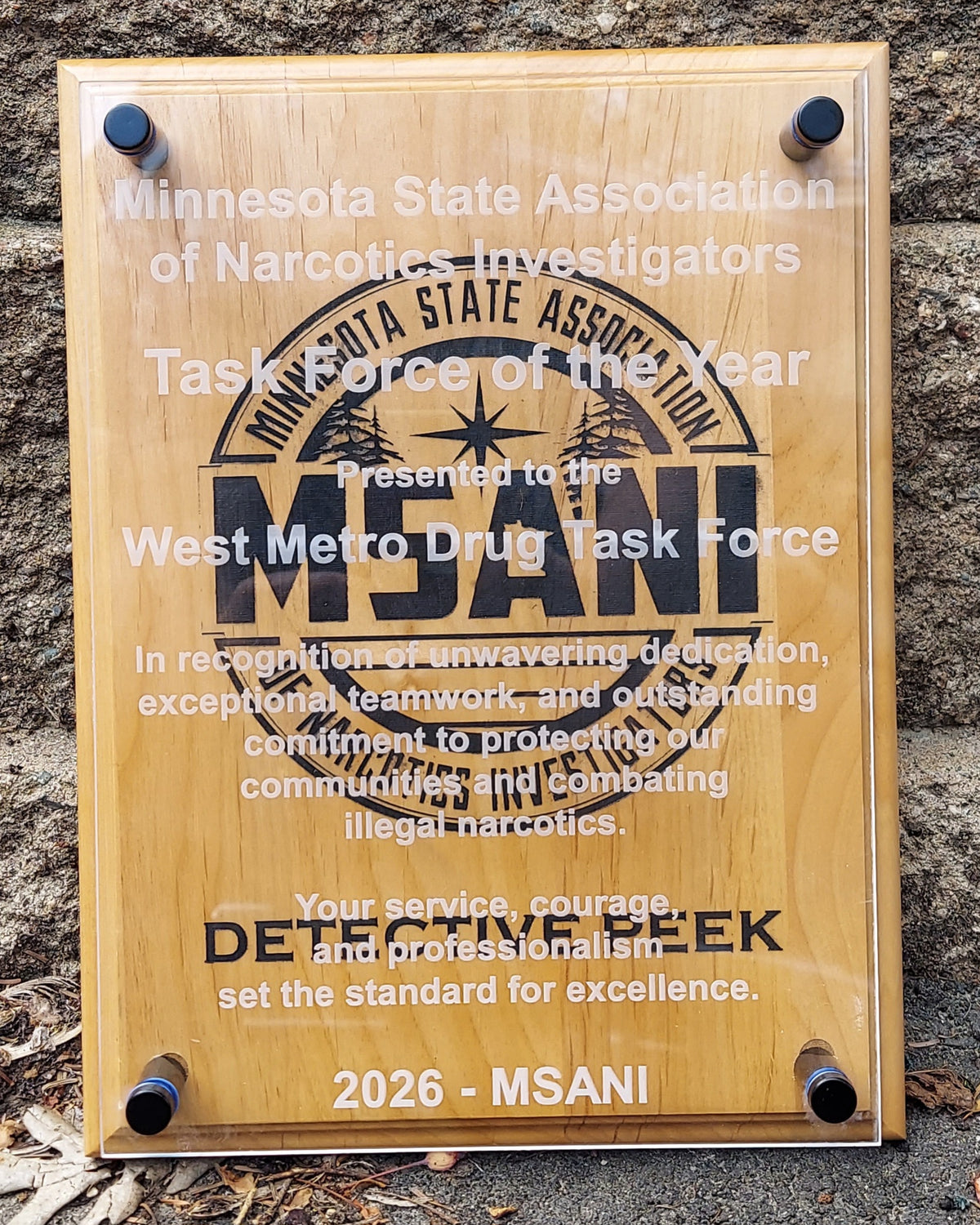 Custom Engraved Red Alder & Acrylic Award Plaque 