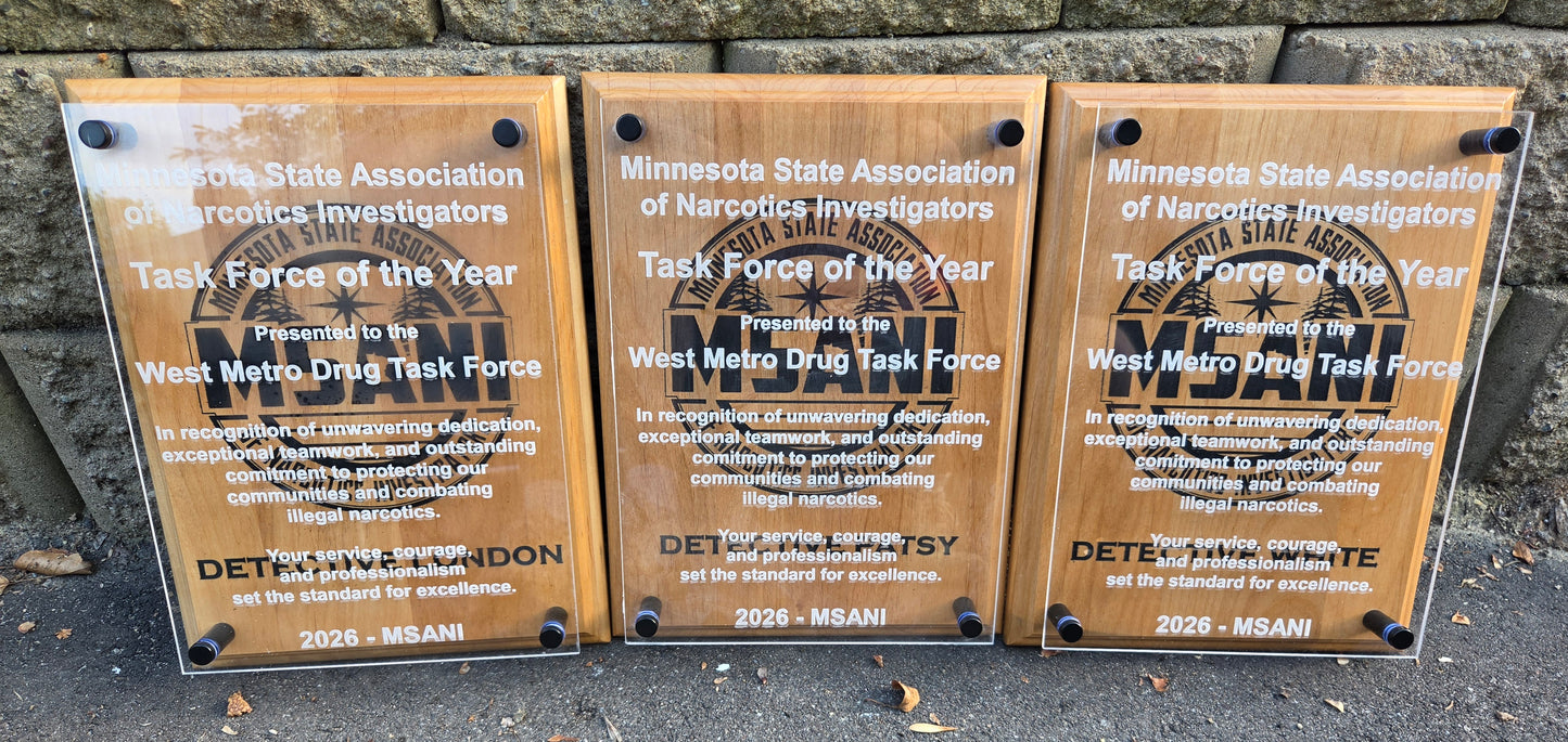 Custom Engraved Red Alder & Acrylic Award Plaque 