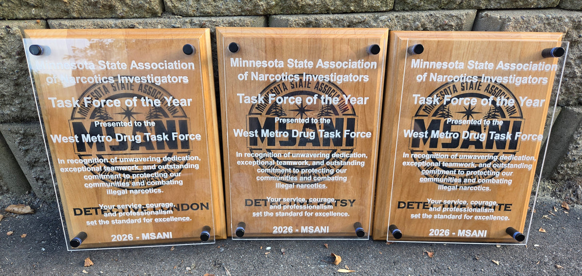 Custom Engraved Red Alder & Acrylic Award Plaque 