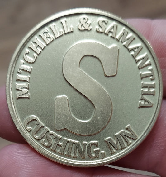 Custom engraved wedding challenge coin wedding bands