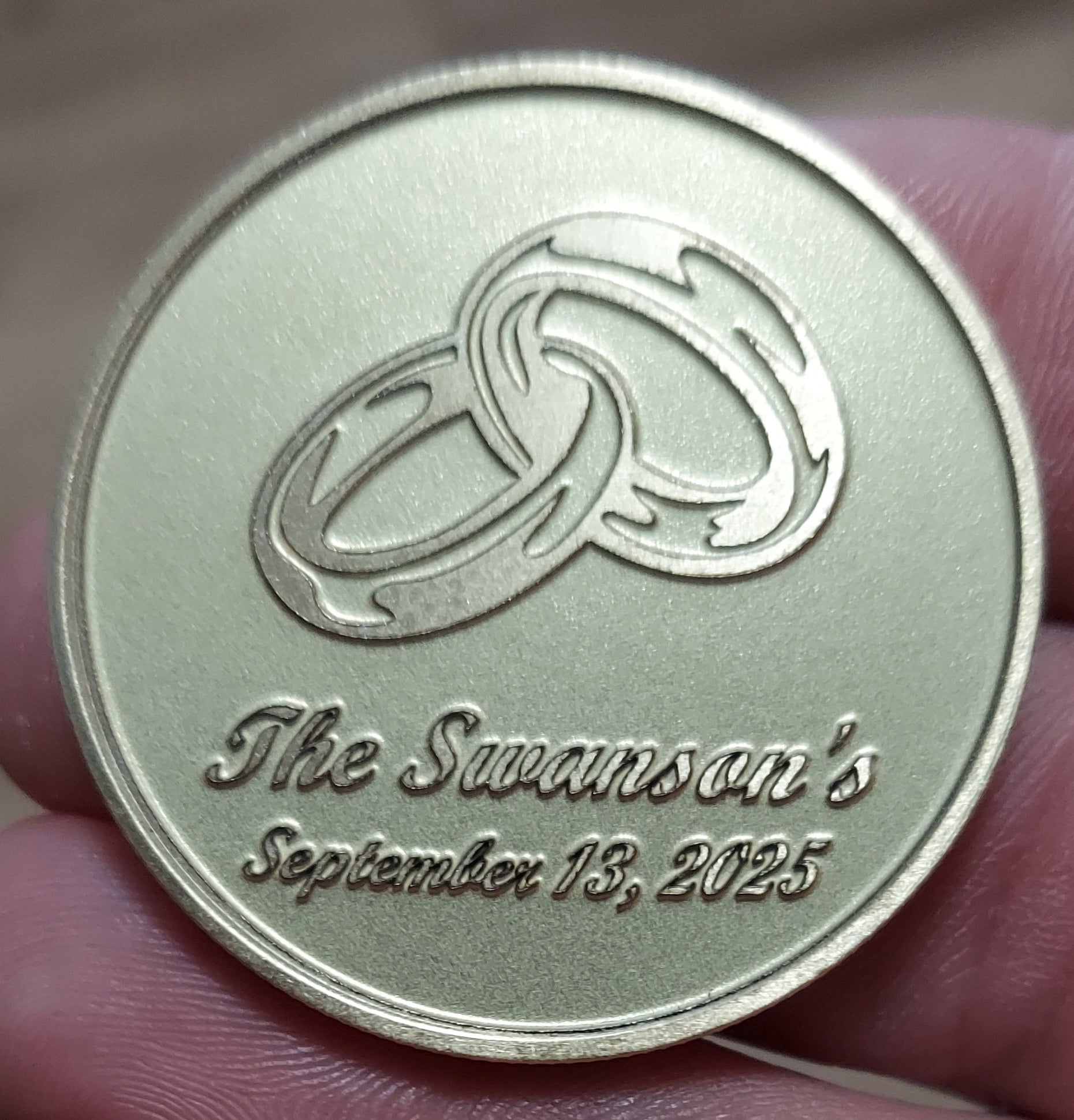 Custom engraved wedding challenge coin wedding bands
