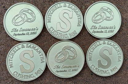 Custom engraved wedding challenge coin wedding bands