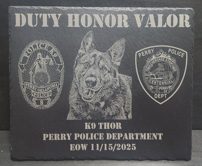 Engraved k9 memorial plaque