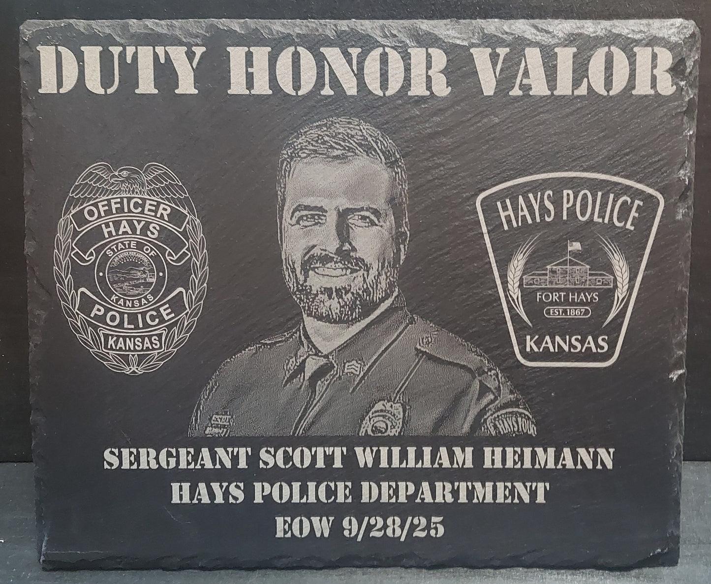 Engraved police memorial plaque Sergeant Scott Heimann