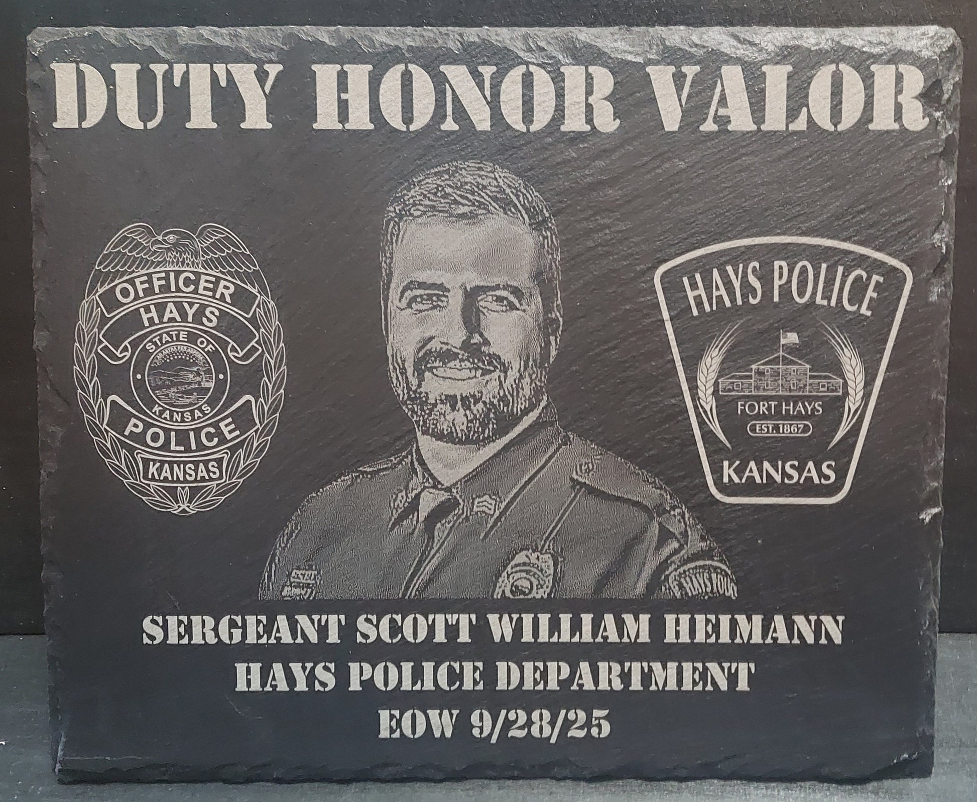 Engraved police memorial plaque Sergeant Scott Heimann