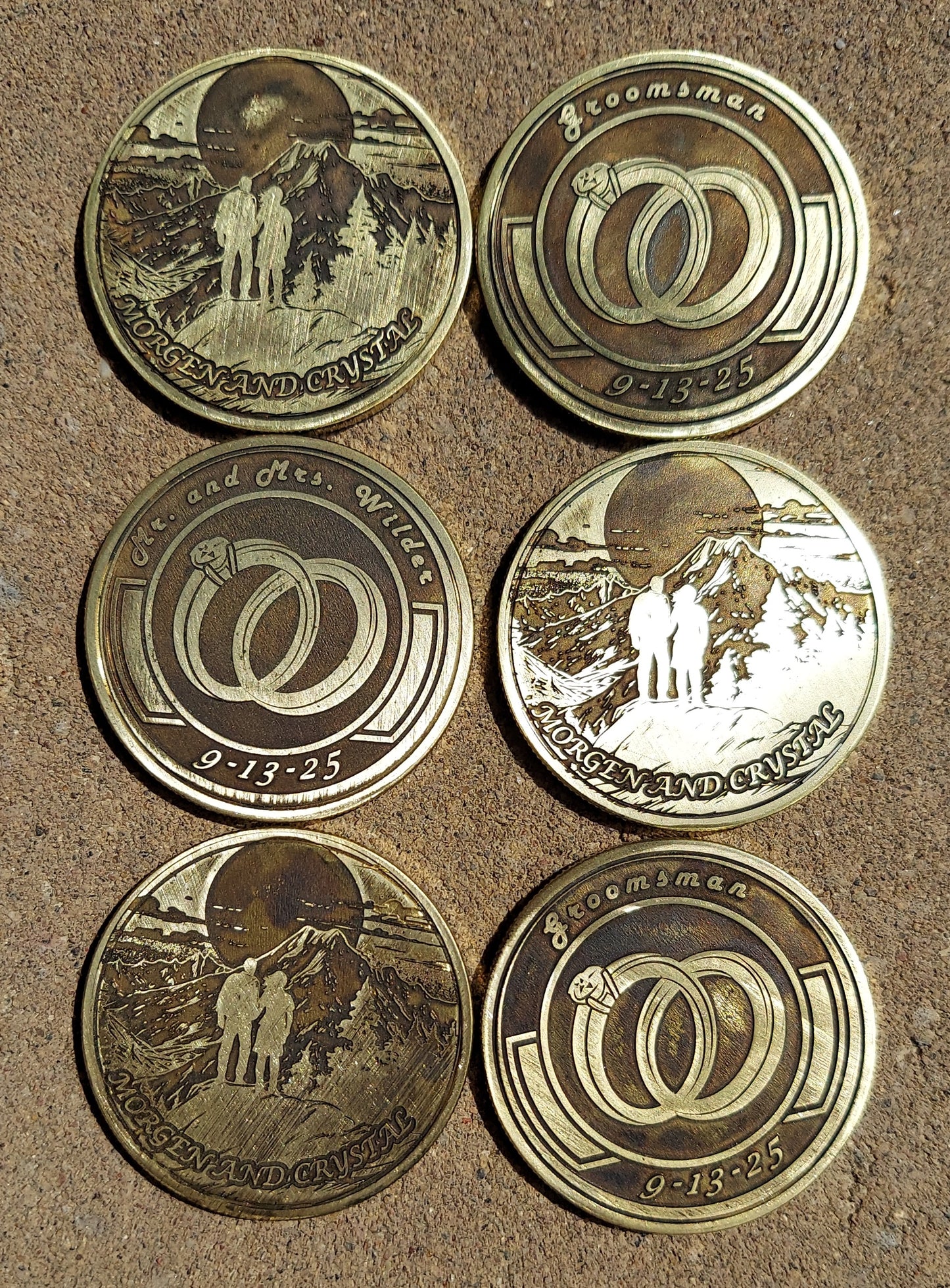 Engraved wedding challenge coin