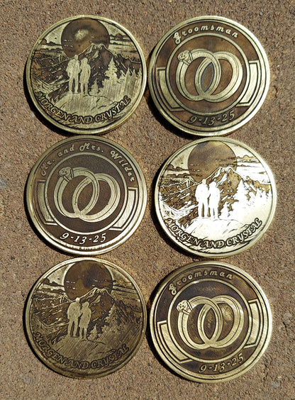 Engraved wedding challenge coin