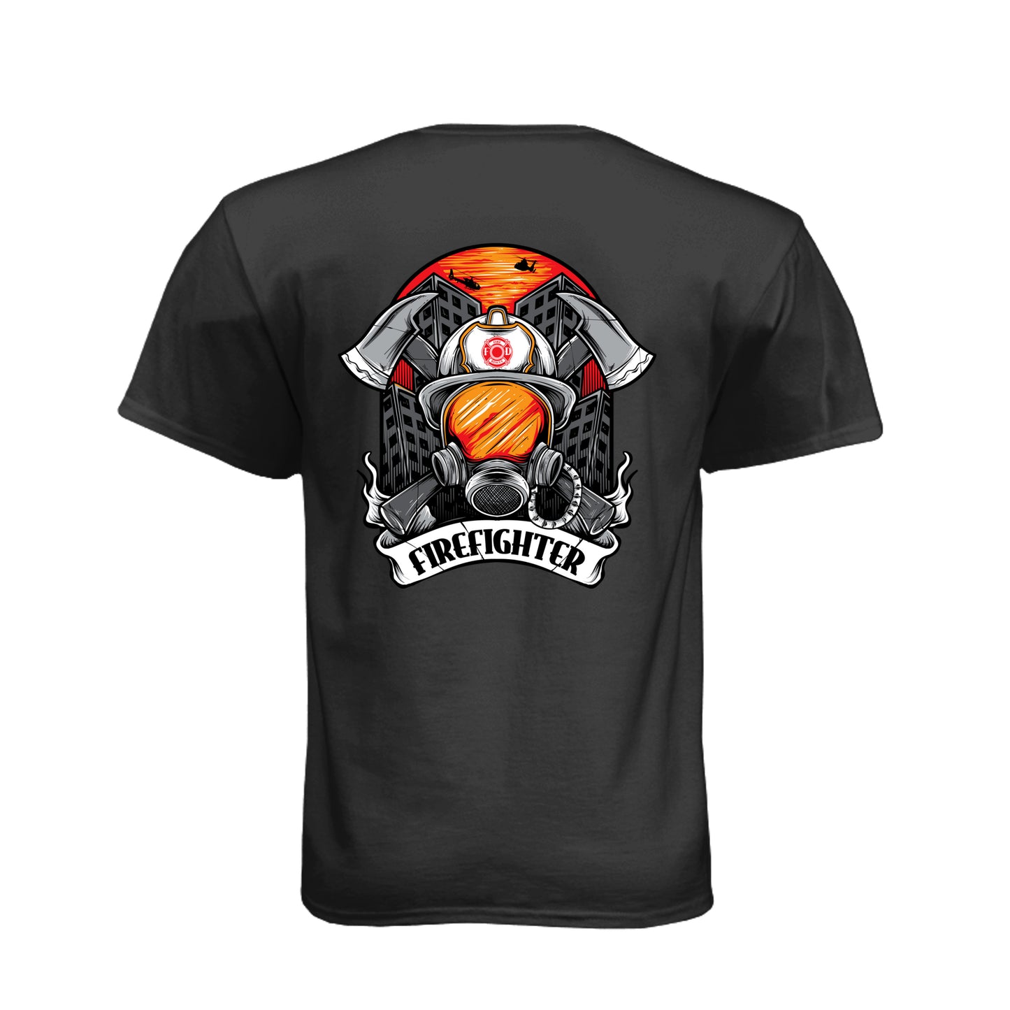 Firefighter Helmet & SCBA Mask Fire Rescue Shirt