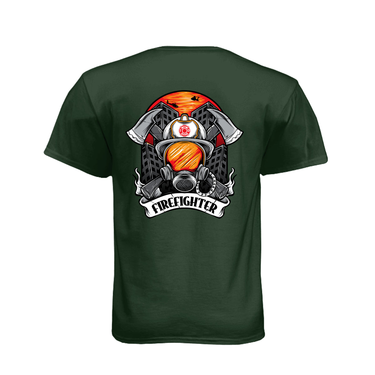 Firefighter Helmet & SCBA Mask Fire Rescue Shirt