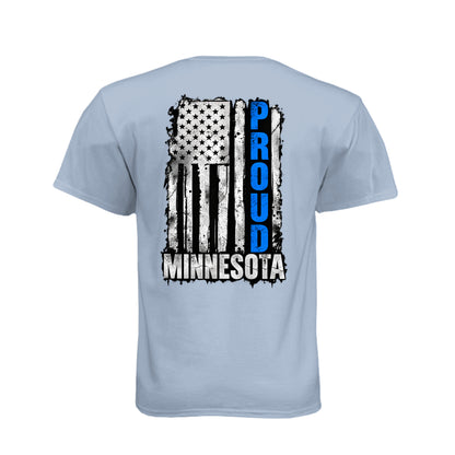 Minnesota Proud Thin Blue Line distressed American flag T-shirt