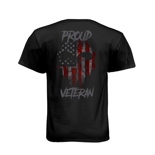 Proud Veteran American flag skull T-shirt with Thin Green Line military flag