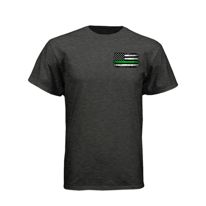 Proud Veteran American flag skull T-shirt with Thin Green Line military flag