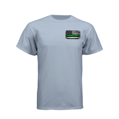 Proud Veteran American flag skull T-shirt with Thin Green Line military flag