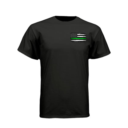 Proud Veteran American flag skull T-shirt with Thin Green Line military flag