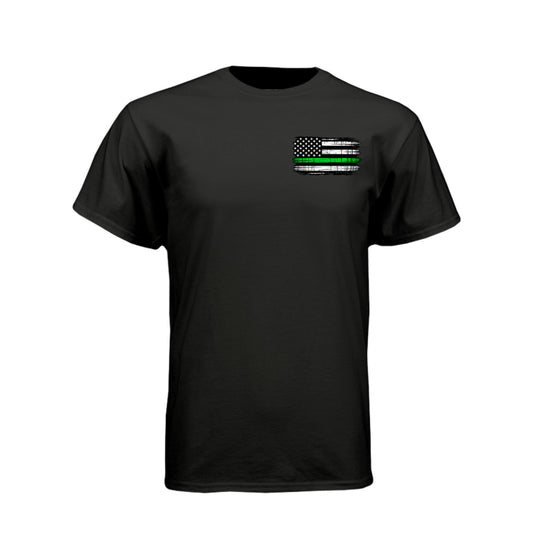 Proud Veteran American flag skull T-shirt with Thin Green Line military flag