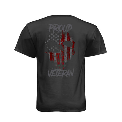Proud Veteran American flag skull T-shirt with Thin Green Line military flag