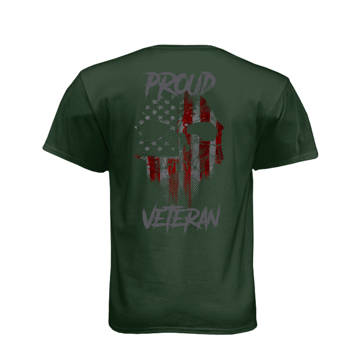 Proud Veteran American flag skull T-shirt with Thin Green Line military flag