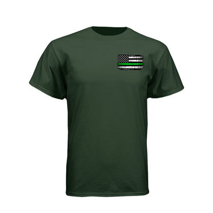 Proud Veteran American flag skull T-shirt with Thin Green Line military flag