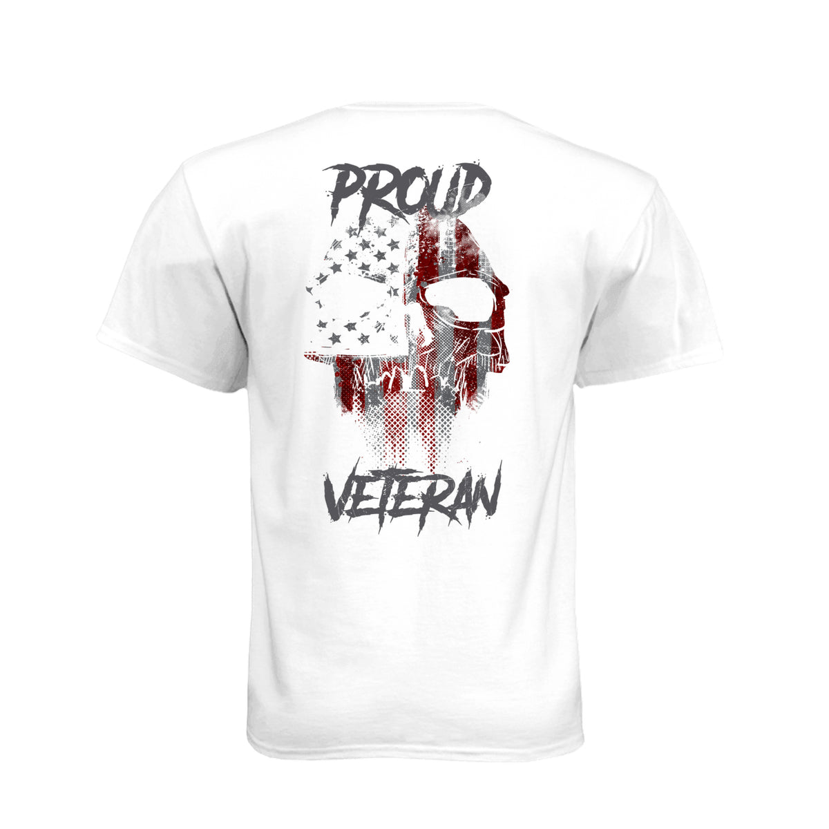 Proud Veteran American flag skull T-shirt with Thin Green Line military flag