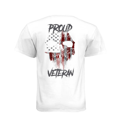 Proud Veteran American flag skull T-shirt with Thin Green Line military flag
