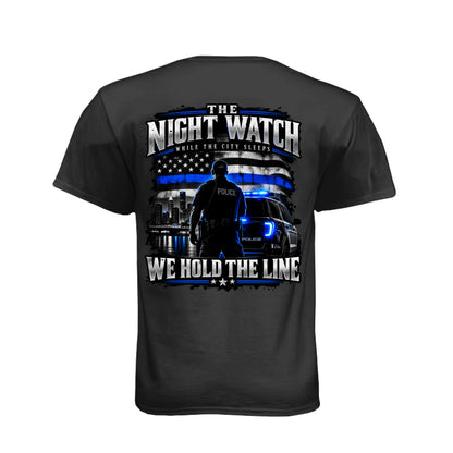 The Night Watch police T-shirt with Thin Blue Line flag and police officer