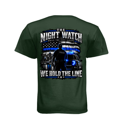 The Night Watch police T-shirt with Thin Blue Line flag and police officer