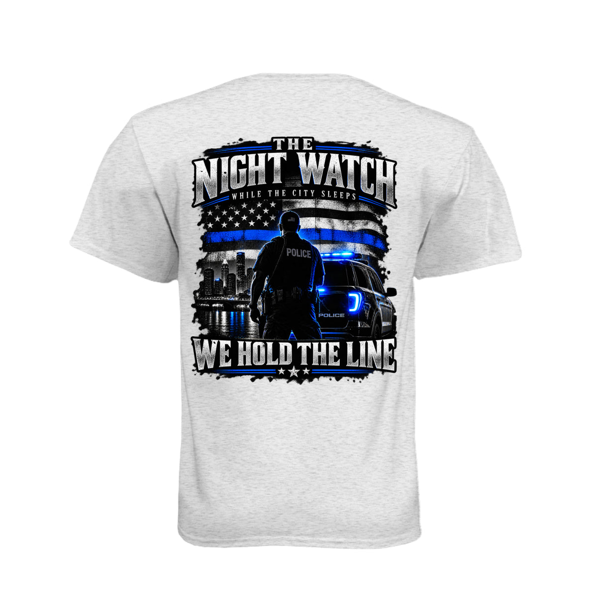 The Night Watch police T-shirt with Thin Blue Line flag and police officer