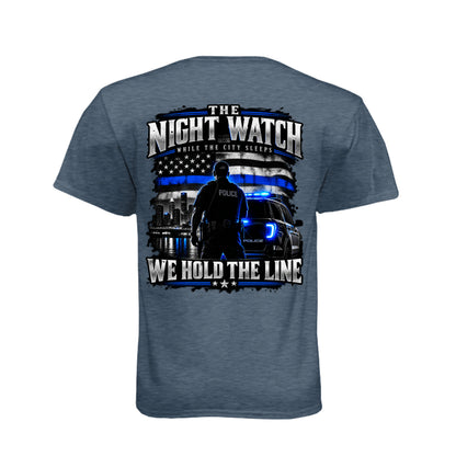 The Night Watch police T-shirt with Thin Blue Line flag and police officer