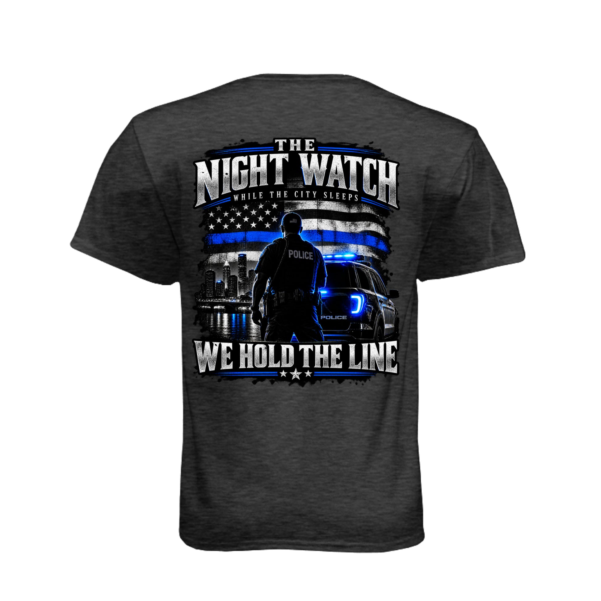 The Night Watch police T-shirt with Thin Blue Line flag and police officer
