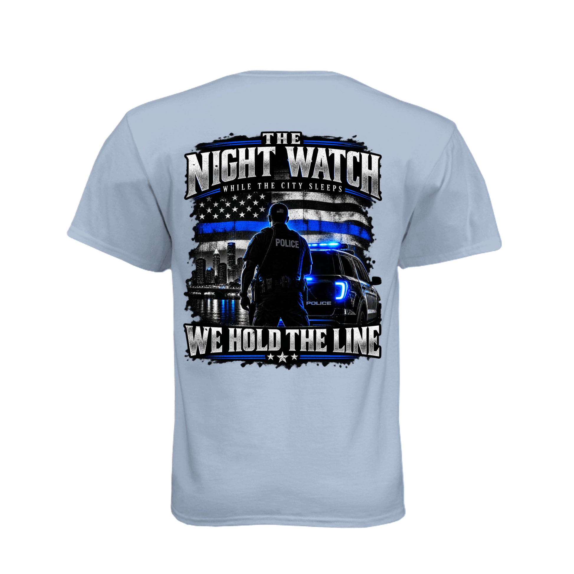 The Night Watch police T-shirt with Thin Blue Line flag and police officer