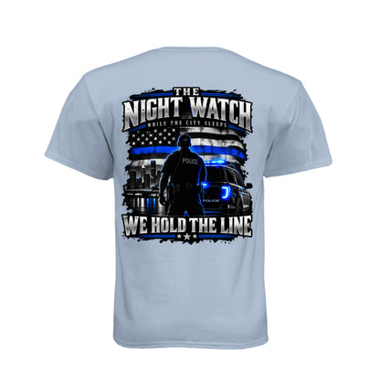 The Night Watch police T-shirt with Thin Blue Line flag and police officer