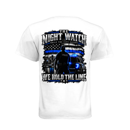 The Night Watch police T-shirt with Thin Blue Line flag and police officer