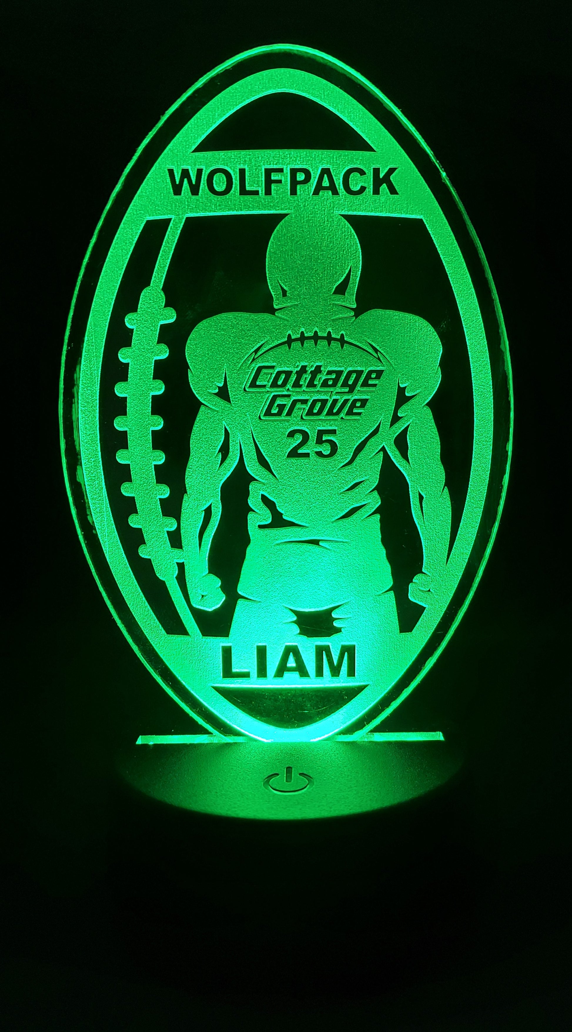 acrylic football night light with light base custom engraved