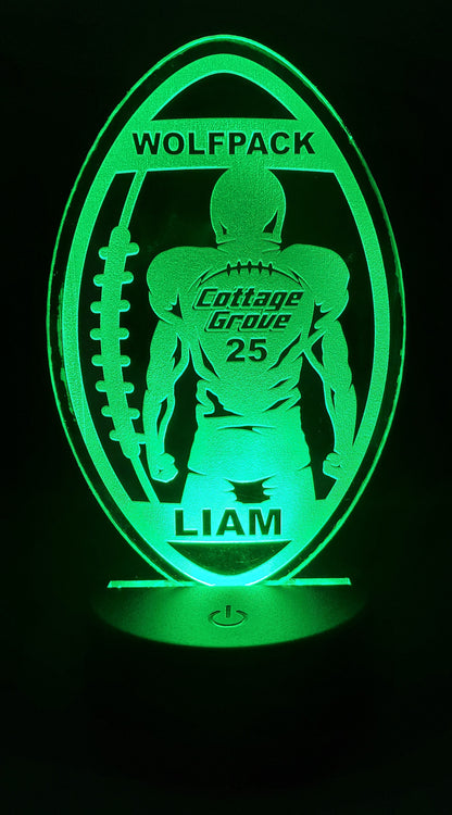 acrylic football night light with light base custom engraved