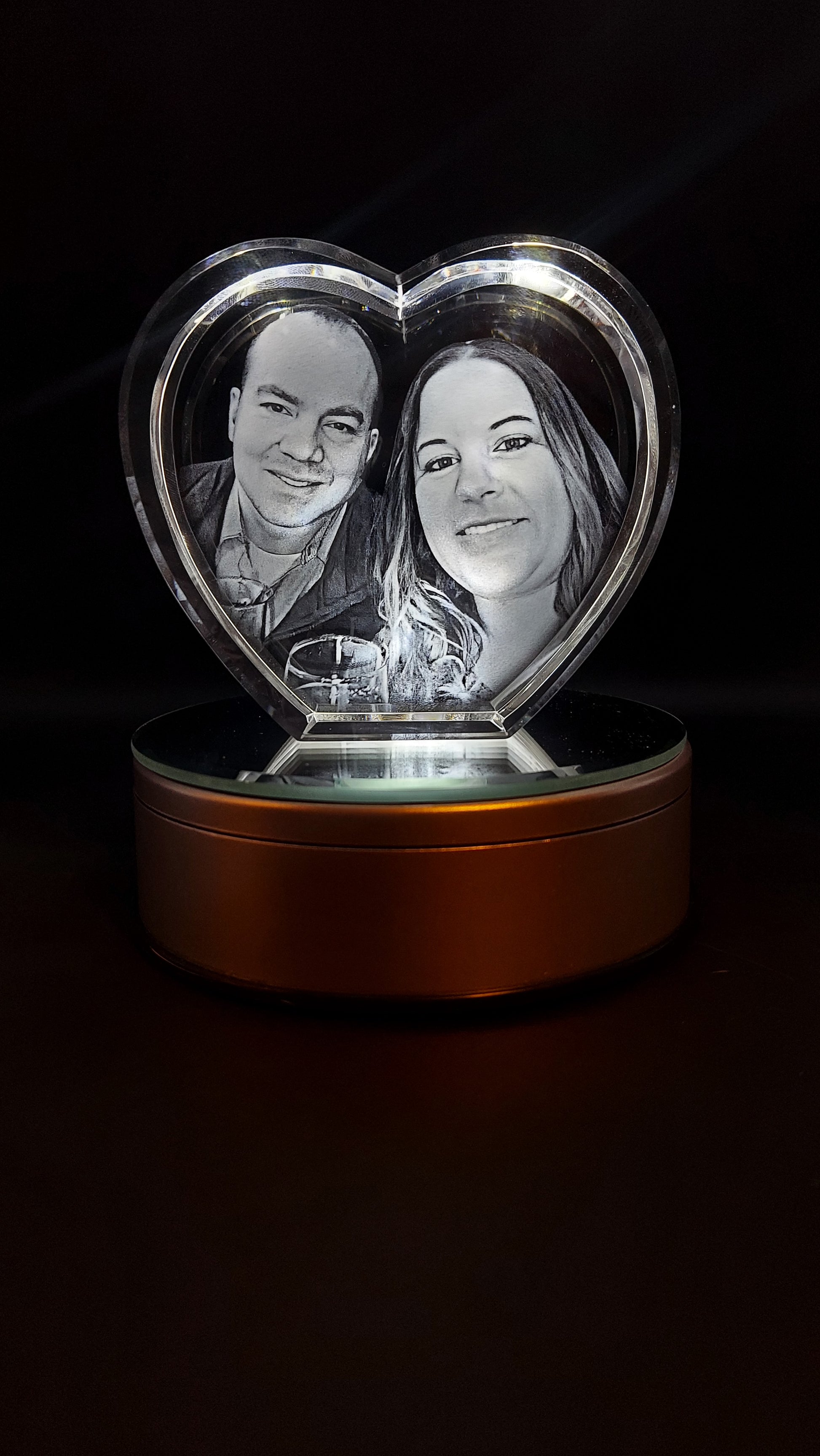 custom laser engraved 3d crystal heart shaped keepsake